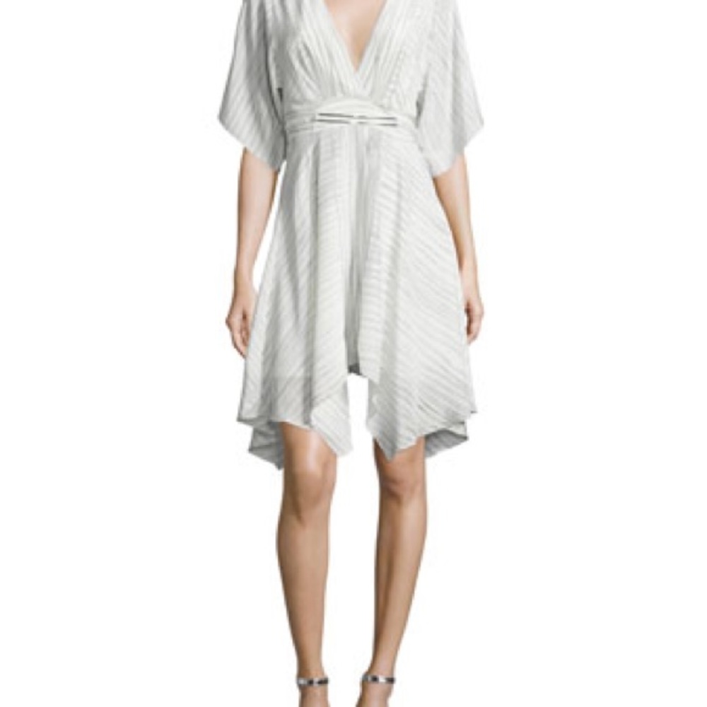 Halston Heritage Ivory Half Sleeve Striped Silk Kaftan Dress